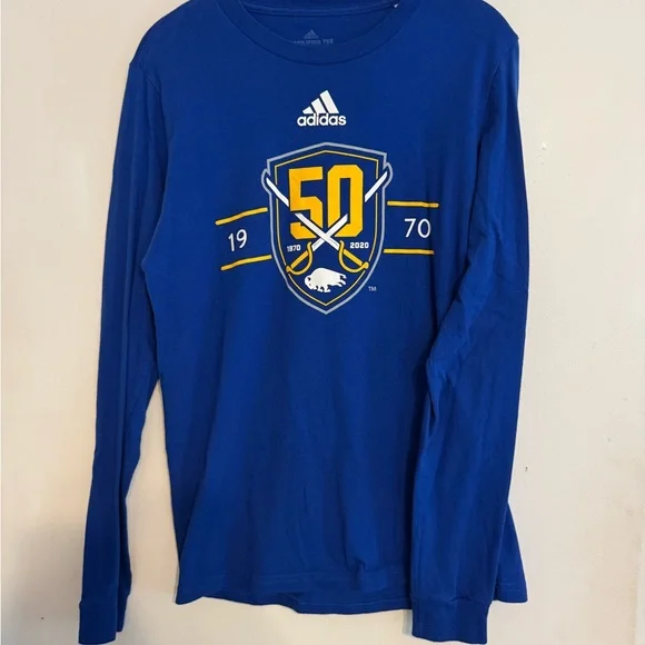 Buffalo Sabres Adidas Royal Blue 50th Anniversary Long Sleeve Shirt - Picture 2 of 3